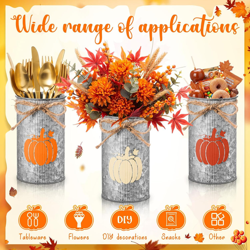 Fall Table Centerpiece Pumpkin Vases Thanksgiving Decor Galvanized Metal Vases for Flowers Farmhouse Mason Jars - Set of 6