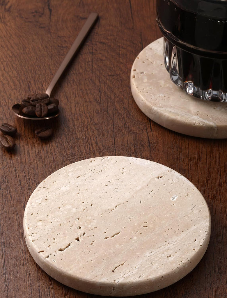 Beige Travertine Coasters,Marble Absorbent Coasters 4 '' - Set of 4