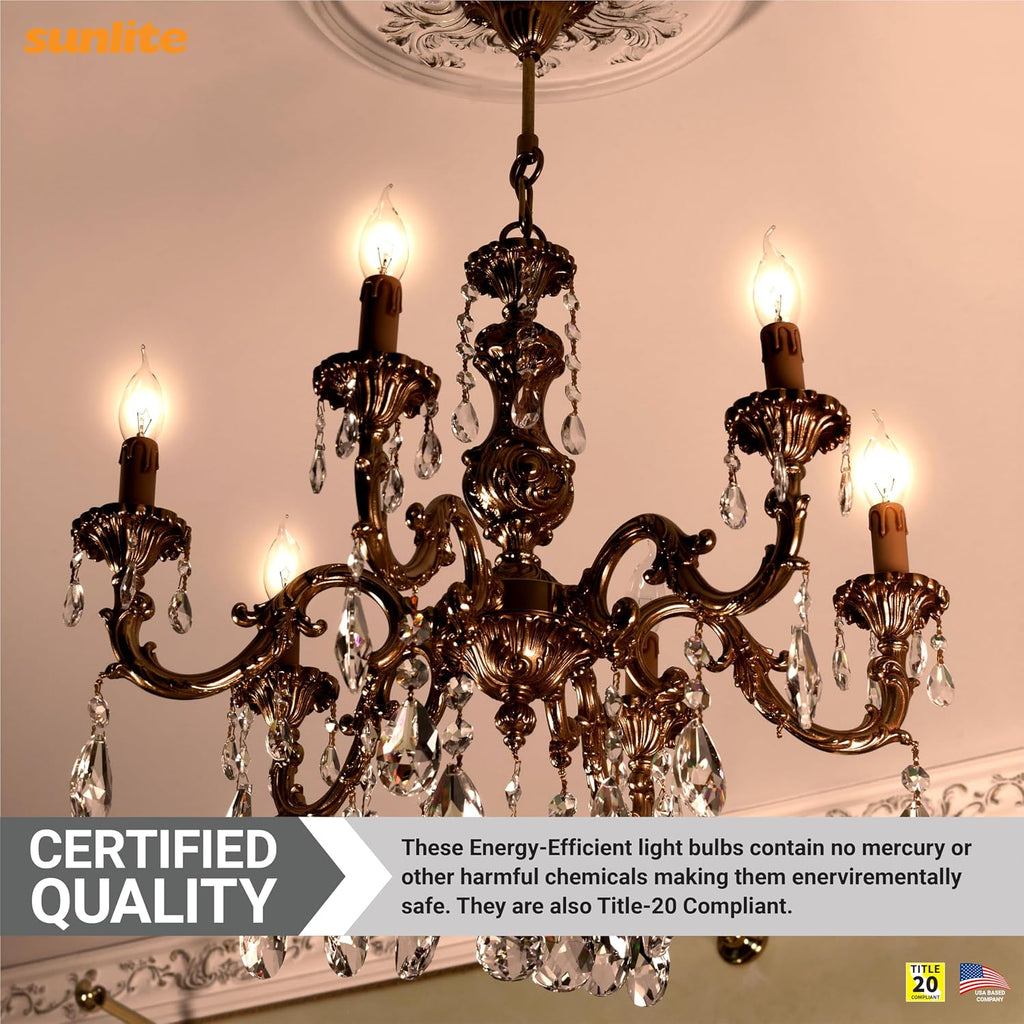 CA8 Incandescent Petite Chandelier Light Bulb, 25 Watts, Clear, 194 Lumens, 120 Volts, Candelabra (E12) Base, Flame