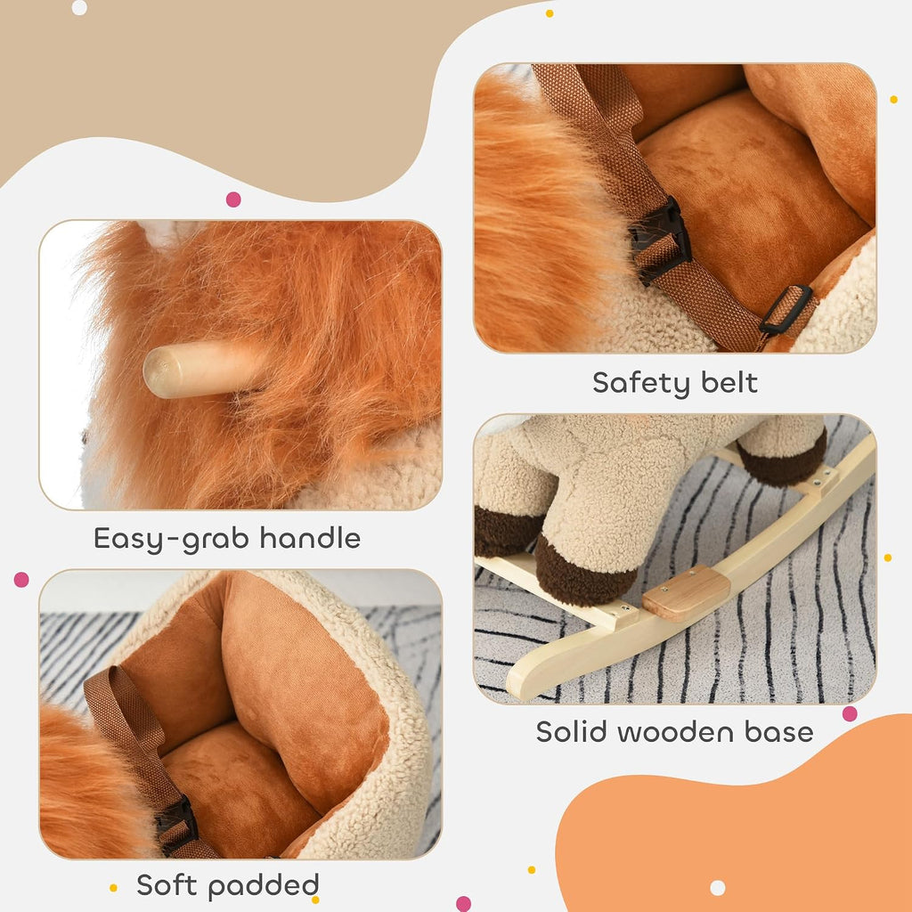 Baby Rocking Horse Lion Ride-On Sound Seat Belt 18-36 Months Brown