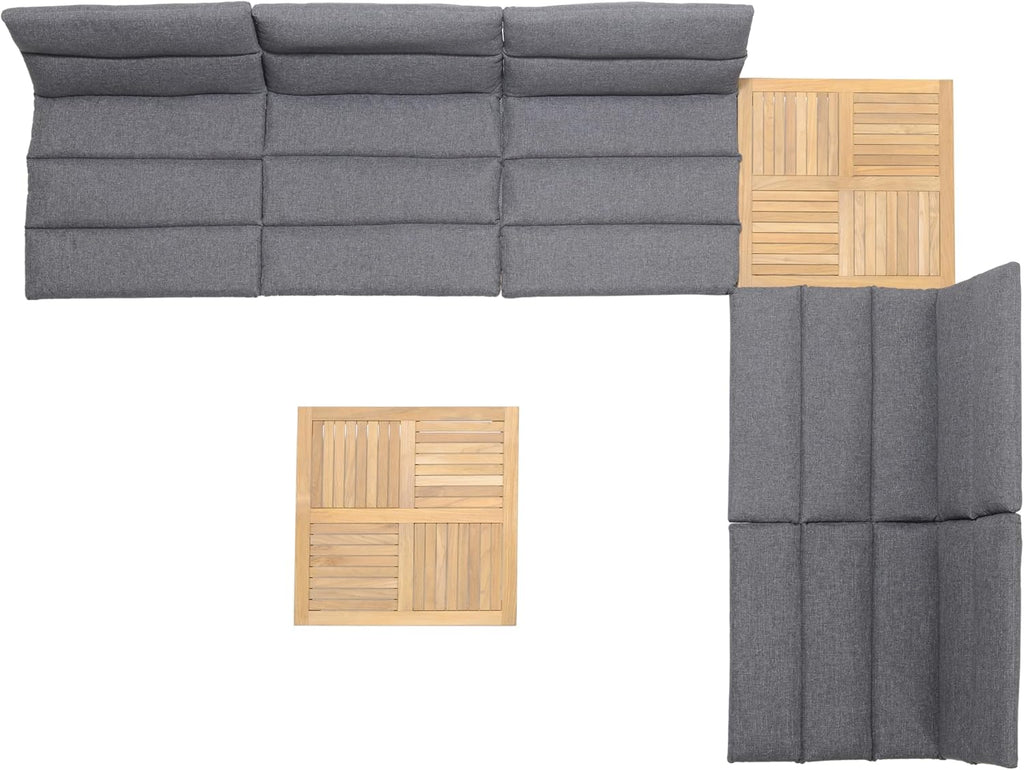 Certified Teak Wood| Durable and Ideal for Outdoors Grosseto 7-Piece Patio Sectional Set, Black