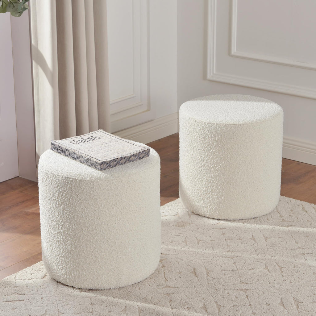 Modern Round Boucle Ottoman Set of 2 (18" Dx 18" W x 18" H)