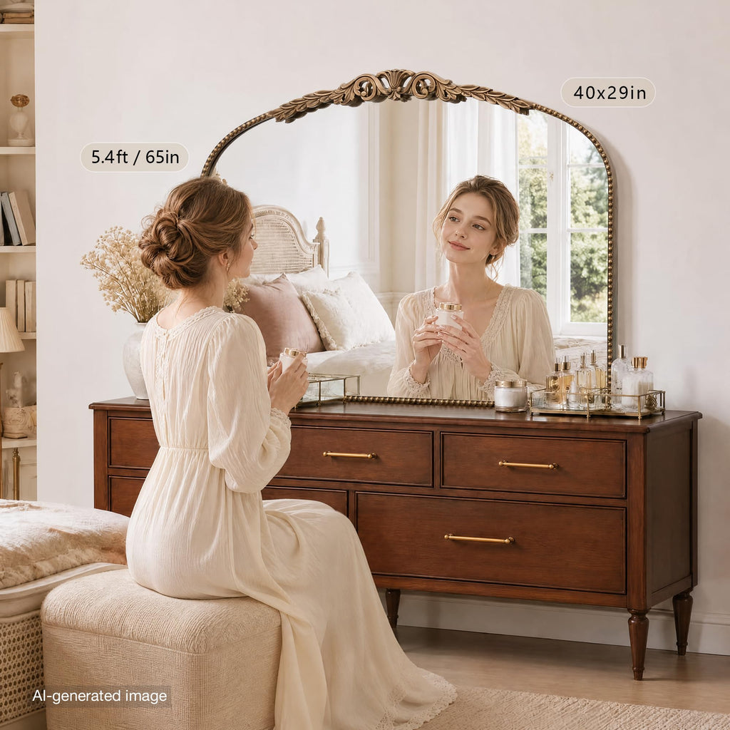 Gold Large Arched Mirror: 40"x29" French Vintage Dresser Mirror