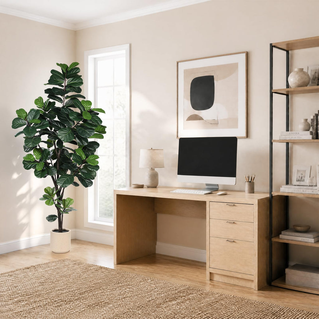 Faux Fiddle Leaf Fig Tree 7ft with Sturdy White Planter