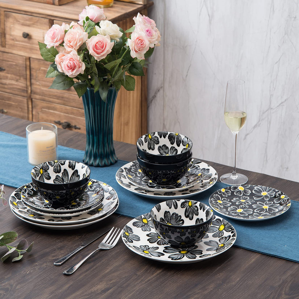 12-pieces Dinnerware Set Ceramic Dish Set Plates Sets Service for 4, Bowl Sets, Stoneware Dinnerware Sets, 12pcs