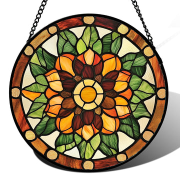 Golden Poppy Stained Glass Window Hanging Suncatcher Gifts for Women 7.8"