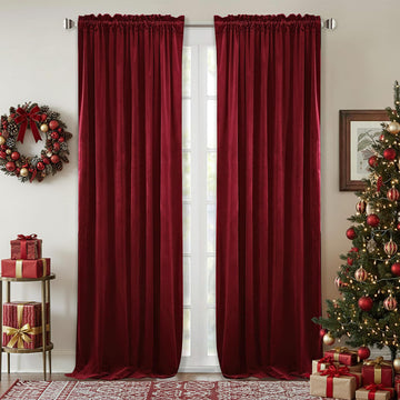Theater Red Velvet Curtains Christmas Decor 2 Panels