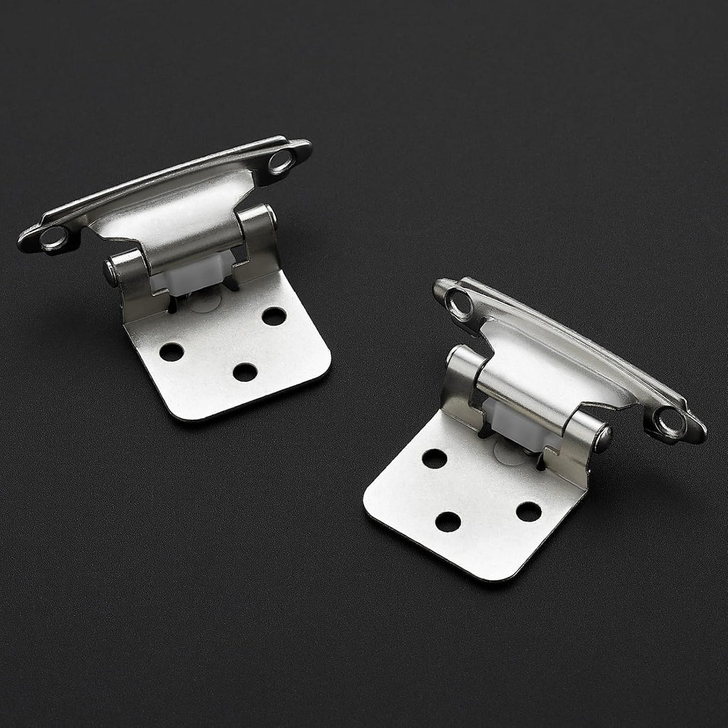 30 Pack 15 Pair Brushed Nickel Cabinet Hinges - 1/2 inch Overlay Kitchen Cabinet Hinges, Semi-Concealed Hinges, Self