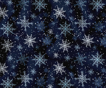 Cotton Canvas Blue Fabric - by The Yard - 56 Inch Wide - Snow Flakes & Star - Winter Whimsy with Snow Flakes and Star