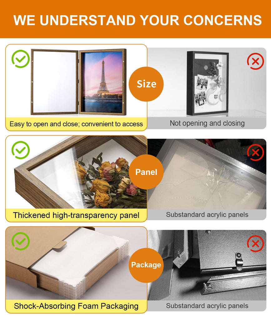 12x16 Brown Deep Shadow Box Picture Frame with Polished Plexiglass