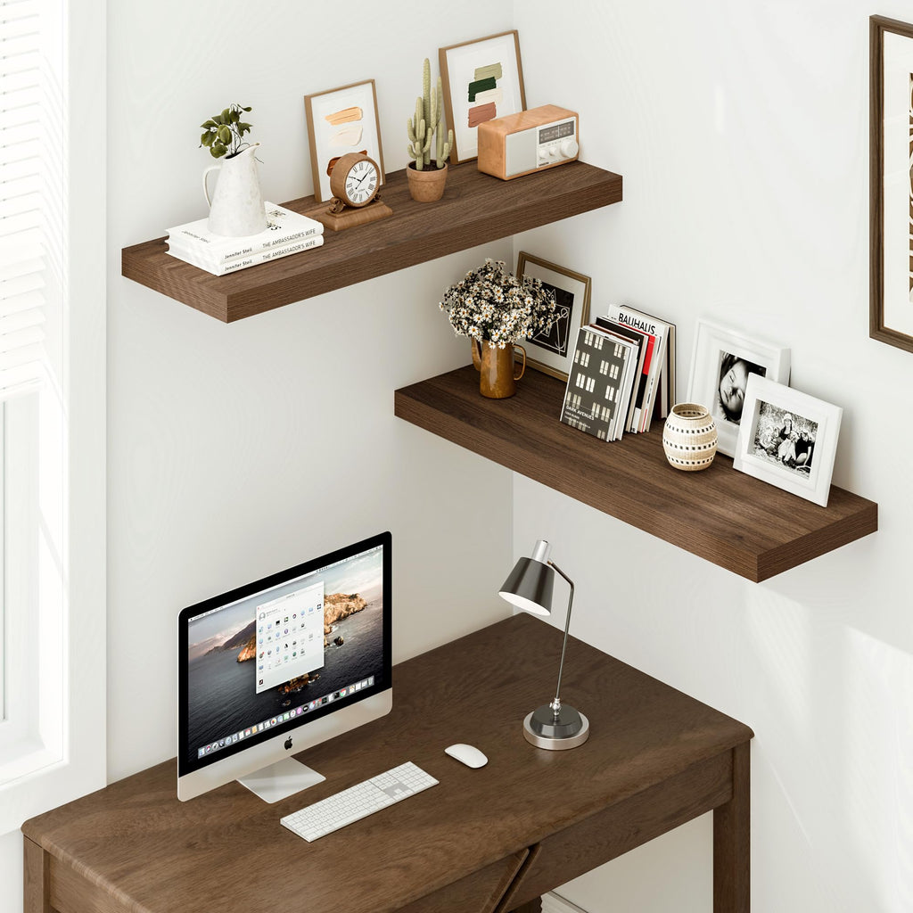 Deep Floating Shelves 36 X 12 Inches, Walnut, Set of 2