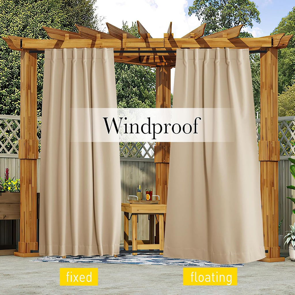 2 Panels Outdoor Curtains Waterproof Windproof W52 x L84 | Top & Bottom Fixed Weatherproof Gazebo Drapes with Free