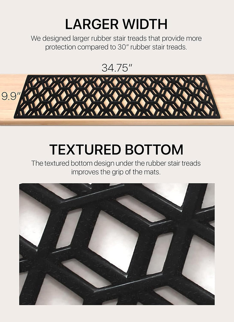 Rubber Stair Treads Non-Slip Outdoor 35"x10" (5-Pack) - Hexagon Anti-Slip Step Mat