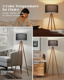 Wood Tripod Floor Lamp Modern Standing Lamp with Black Drum Shade, Industrial Tall Reading Lamp Living Room Bedroom