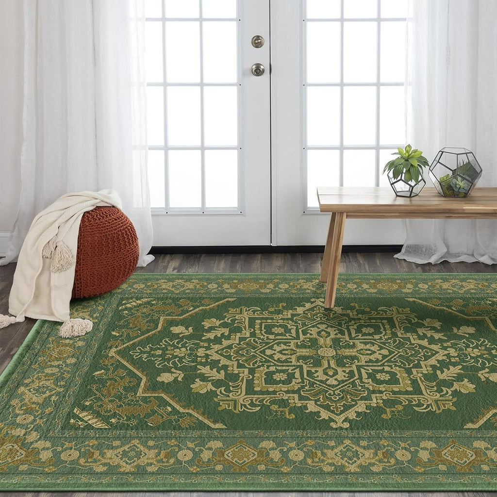 Traditional Emerald Green Vintage Medallion Rug