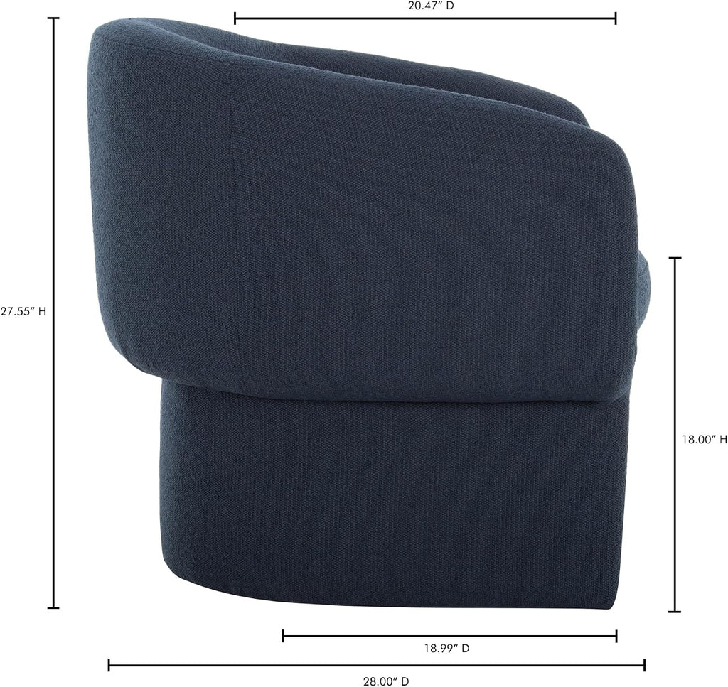 Sylvie Accent Chair, Art Deco Curved Design, Recycled Polyester Upholstery, Dark Indigo