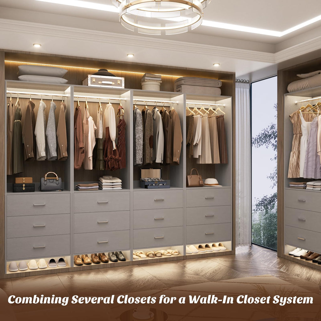 1.8FT Closet System with Drawers, 21.5'' Closet Organizer, Grey