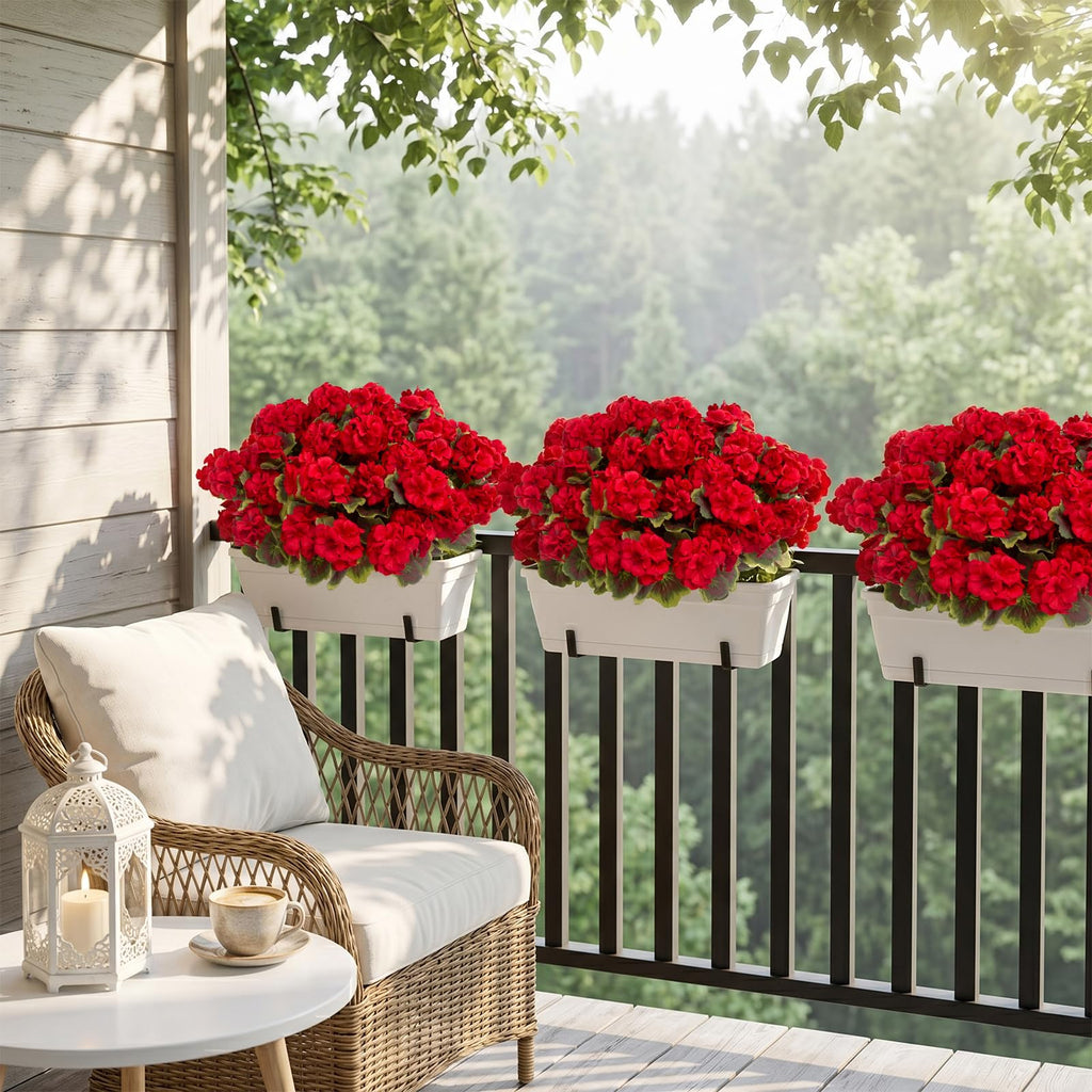 8 Pcs Geraniums Artificial Flowers for Outdoor Decor, Red