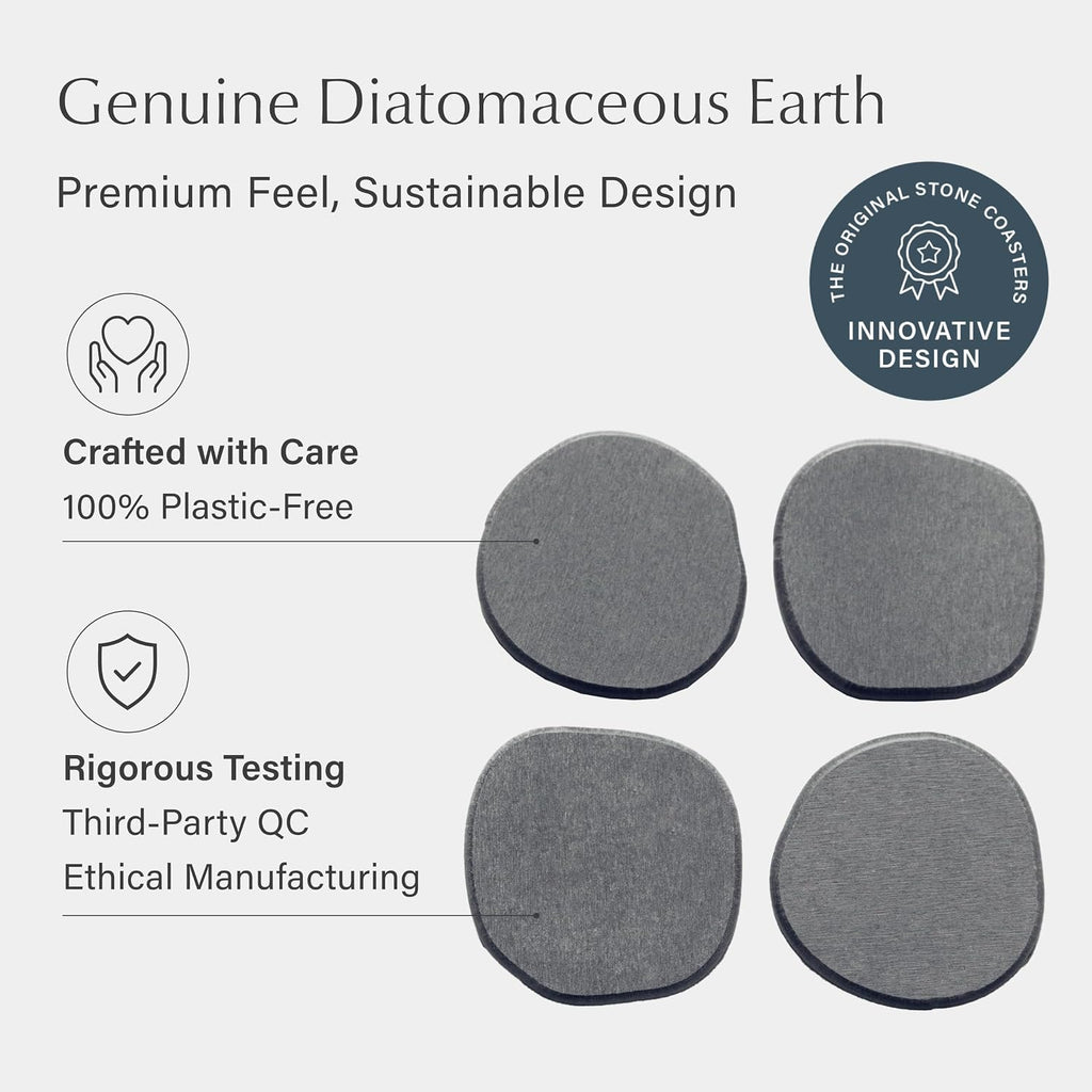 Home Stone Coasters Set - Diatomaceous Earth Water-Absorbing Drink Coaster for Coffee Table, Kitchen or Bar, Modern - Set of 4