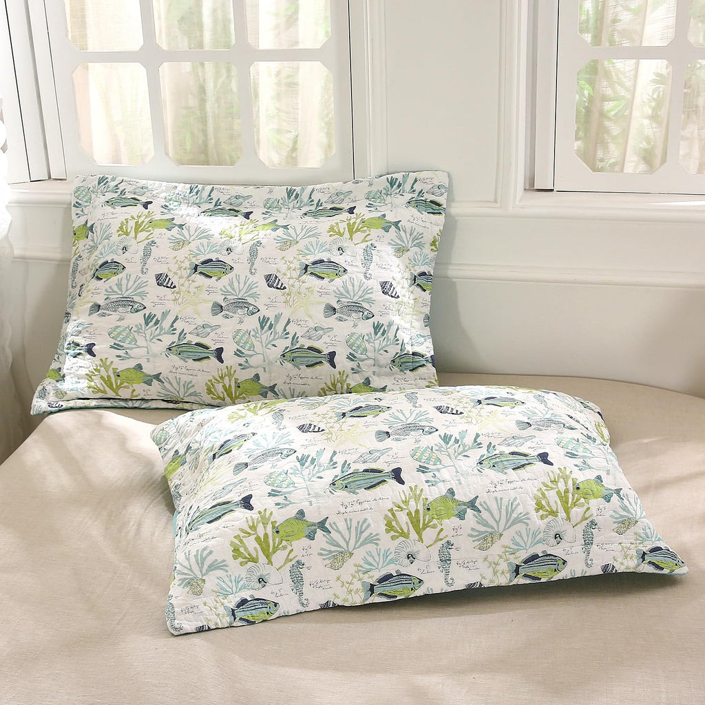 100% Cotton Coastal Quilt Set, Reversible