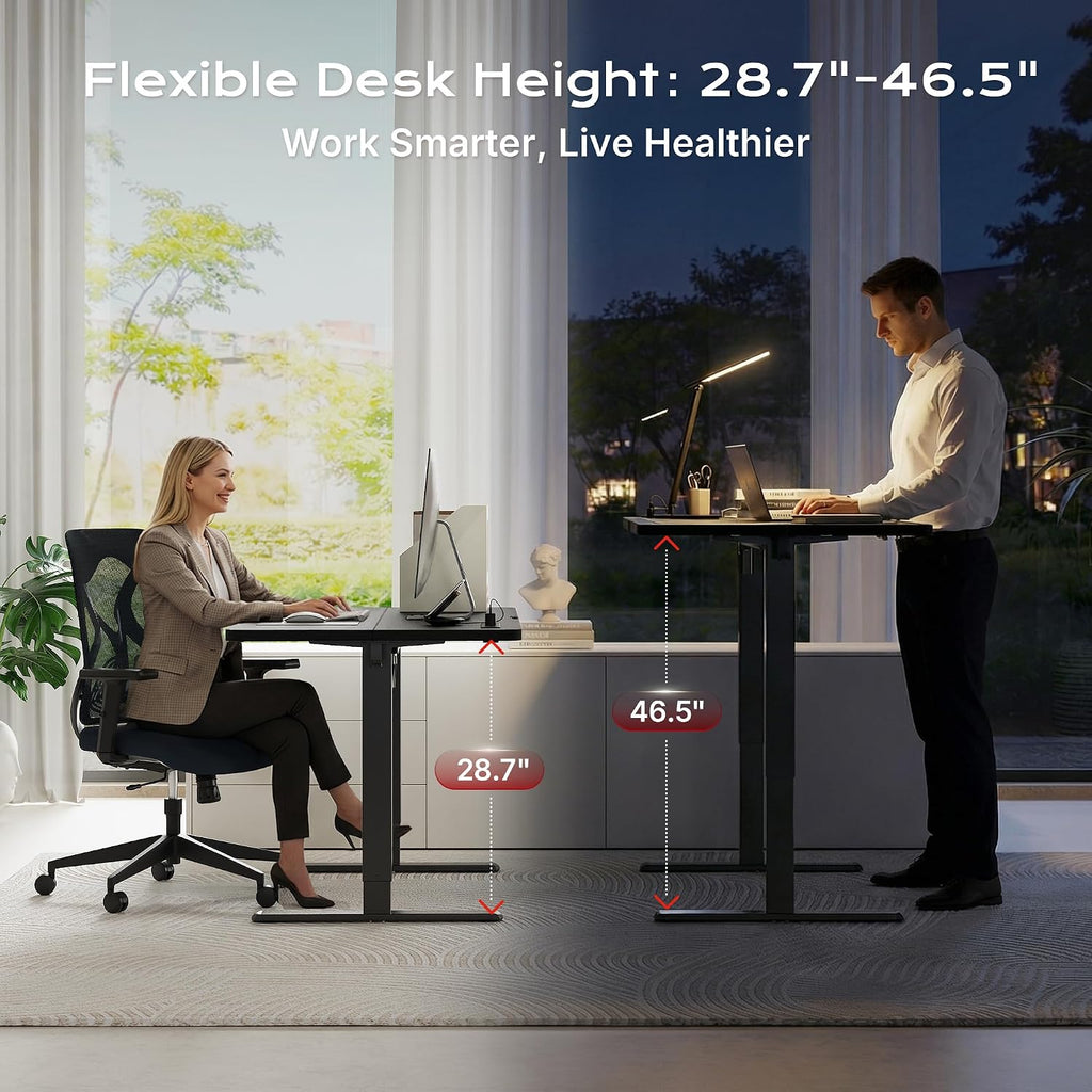 Electric Standing Desk with Power Outlets and USB-C Port, 55 X 24 Inch Height Adjustable Desk, Sit Stand Desk