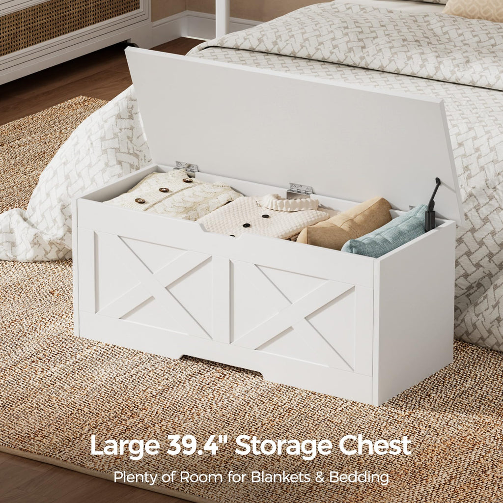 39.4" Large Wooden Storage Chest, Farmhouse Storage Bench