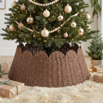 Woven Christmas Tree Collar Rattan Wicker Tree Skirt Stand Base, 24 Inch