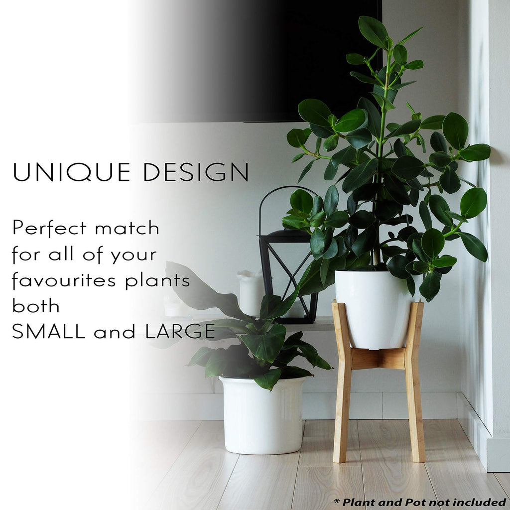Plant Stand Mid Century Indoor, Bamboo, Wooden, Adjustable (8-12 Inch), Tall Modern Plant Holder X (Planter Not