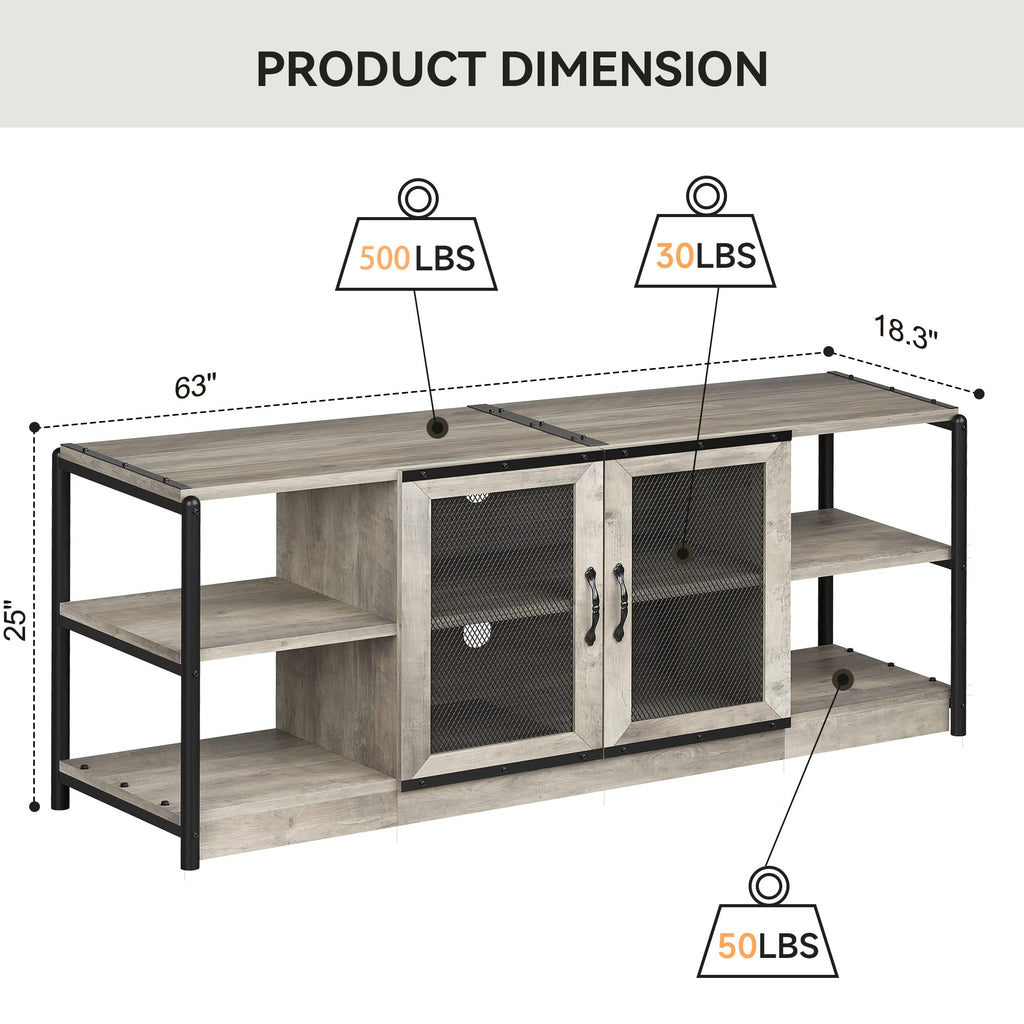 TV Stand for 65 inches TVs, Farmhouse Entertainment Center with Storage Cabinet and Mesh Doors, Industrial TV Media