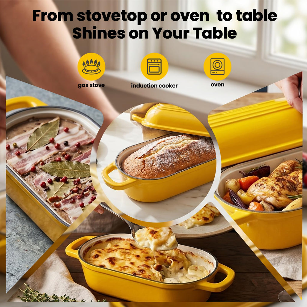 Oval Dutch Oven for Bread Baking,11.3x5 Enameled Cast Iron Bread Pan,Yellow