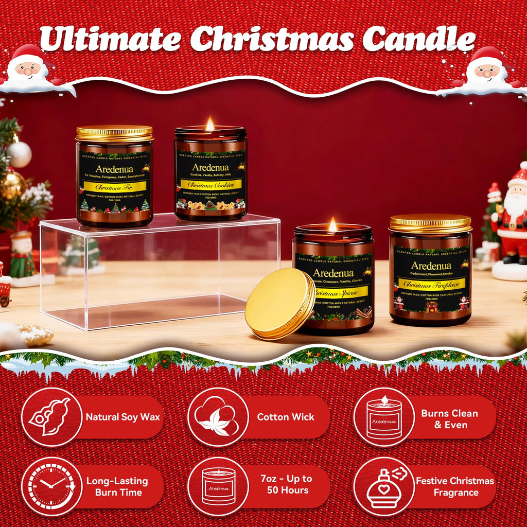 Christmas Candles Set, 4 Pack Holiday Scented, 28 oz