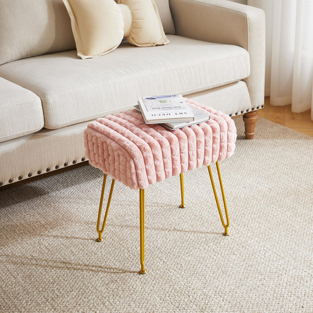 Makeup Vanity Chair, Rectangular Footrest Stool, Pink