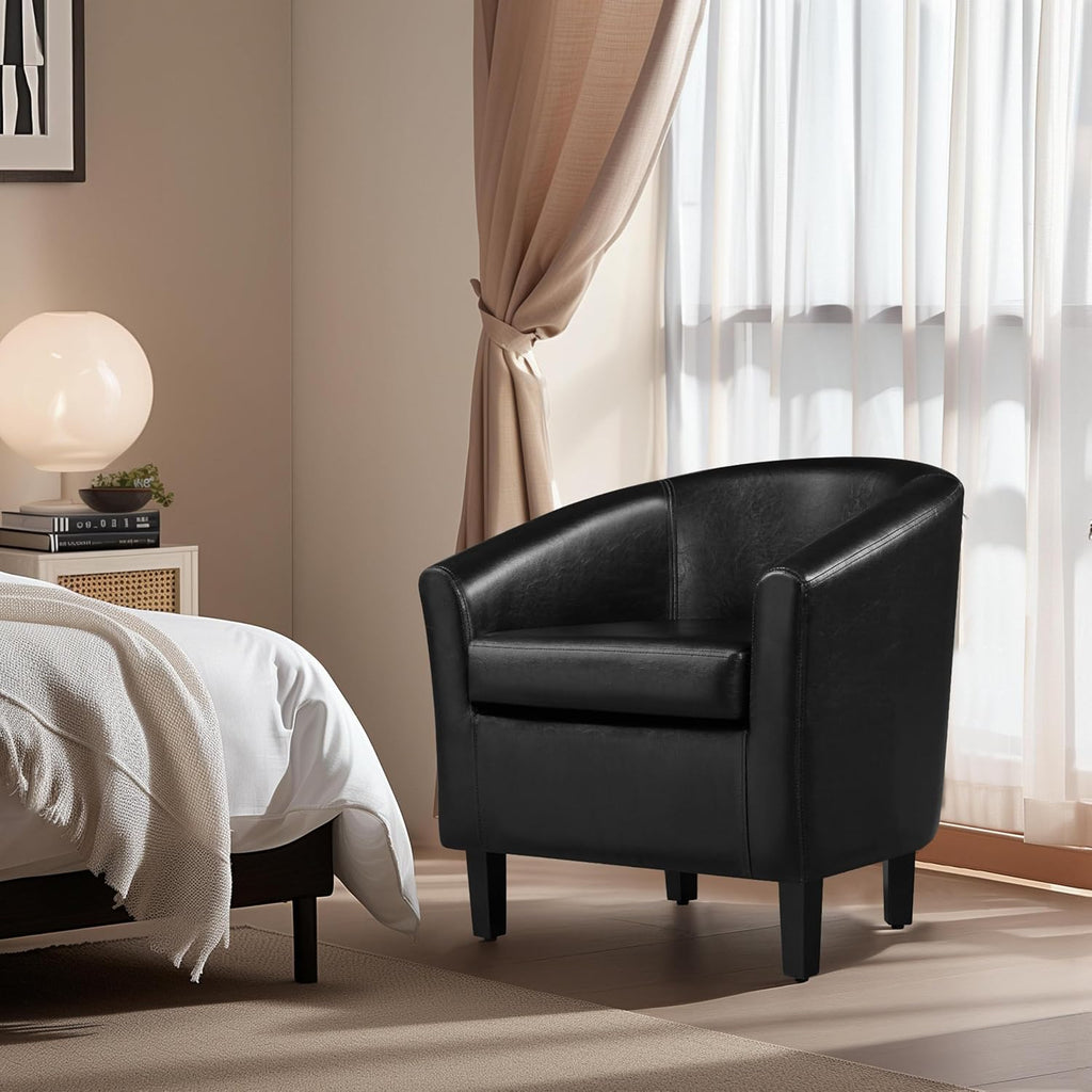Accent Chairs, Faux Leather Barrel Armchairs, Black