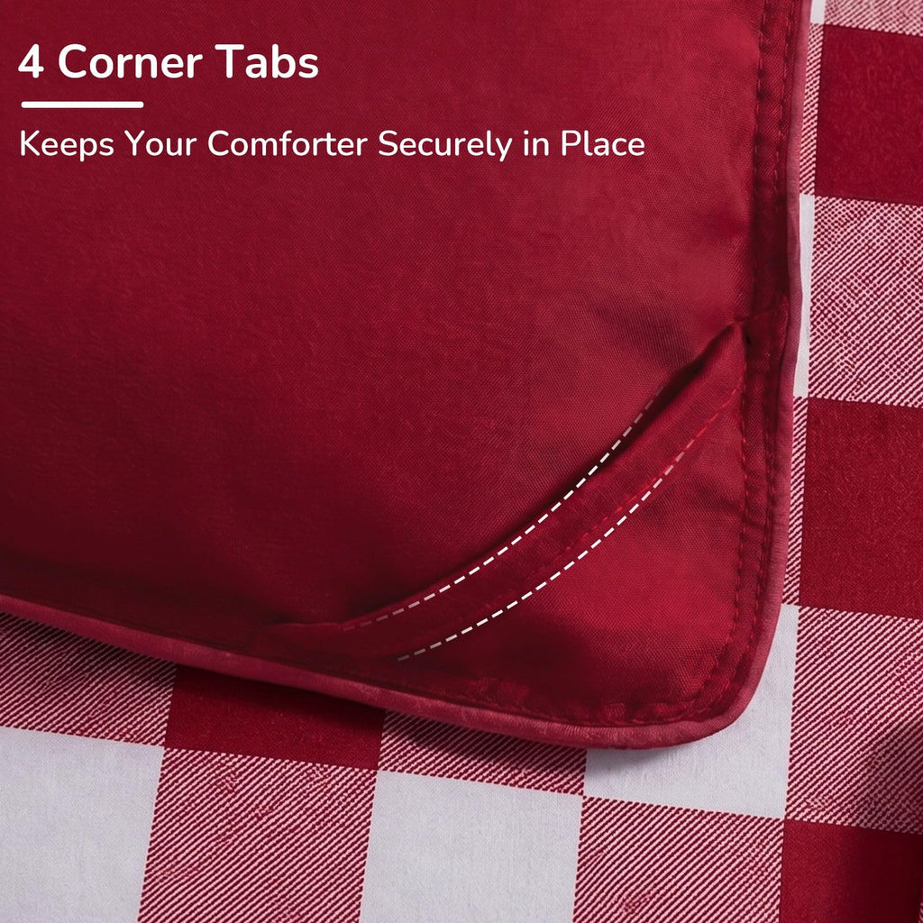 Lightweight Plaid Comforter Set with 2 Pillow Shams - 3-Piece Set - Red/White Plaid - Down Alternative
