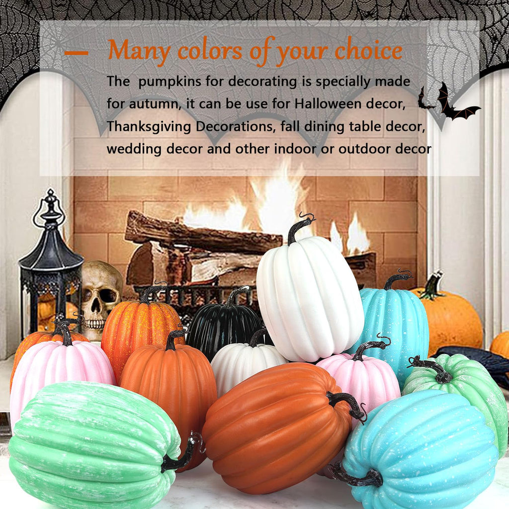 8 Inch Large Artificial Pumpkins, 2PCS Big Orange Drawing Line Faux Foam Harvest Pumpkins for Fall Thanksgiving