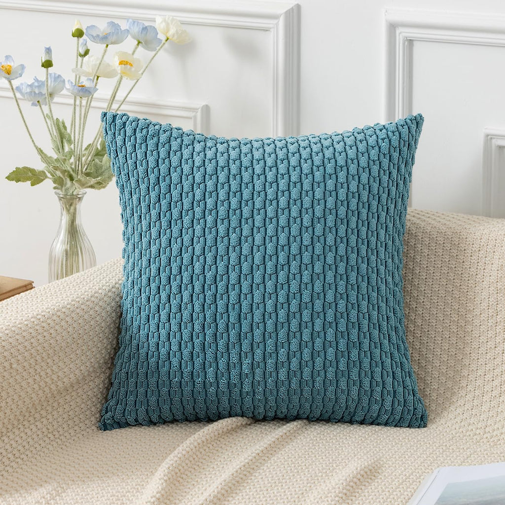 Soft Corduroy 26x26 Inch Pillow Covers 2 Pack, Light Blue
