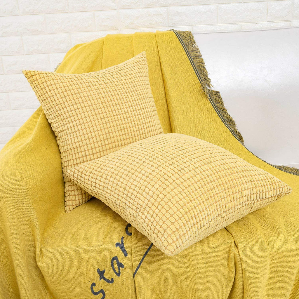 Yellow Corduroy Throw Pillow Covers 18x18 Inch, Pack of 2, Soft Solid Decorative Cushion Cases for Couch Sofa Bed