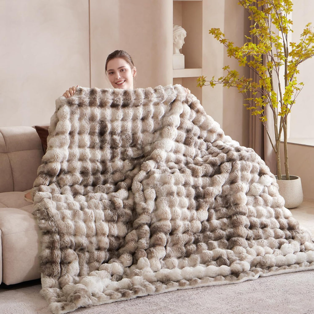 50x60 Inches Ultra-Soft Fuzzy Faux Fur Plush Throw Blanket - Thick, Warm, Camping - Decorative Blanket for Cozy