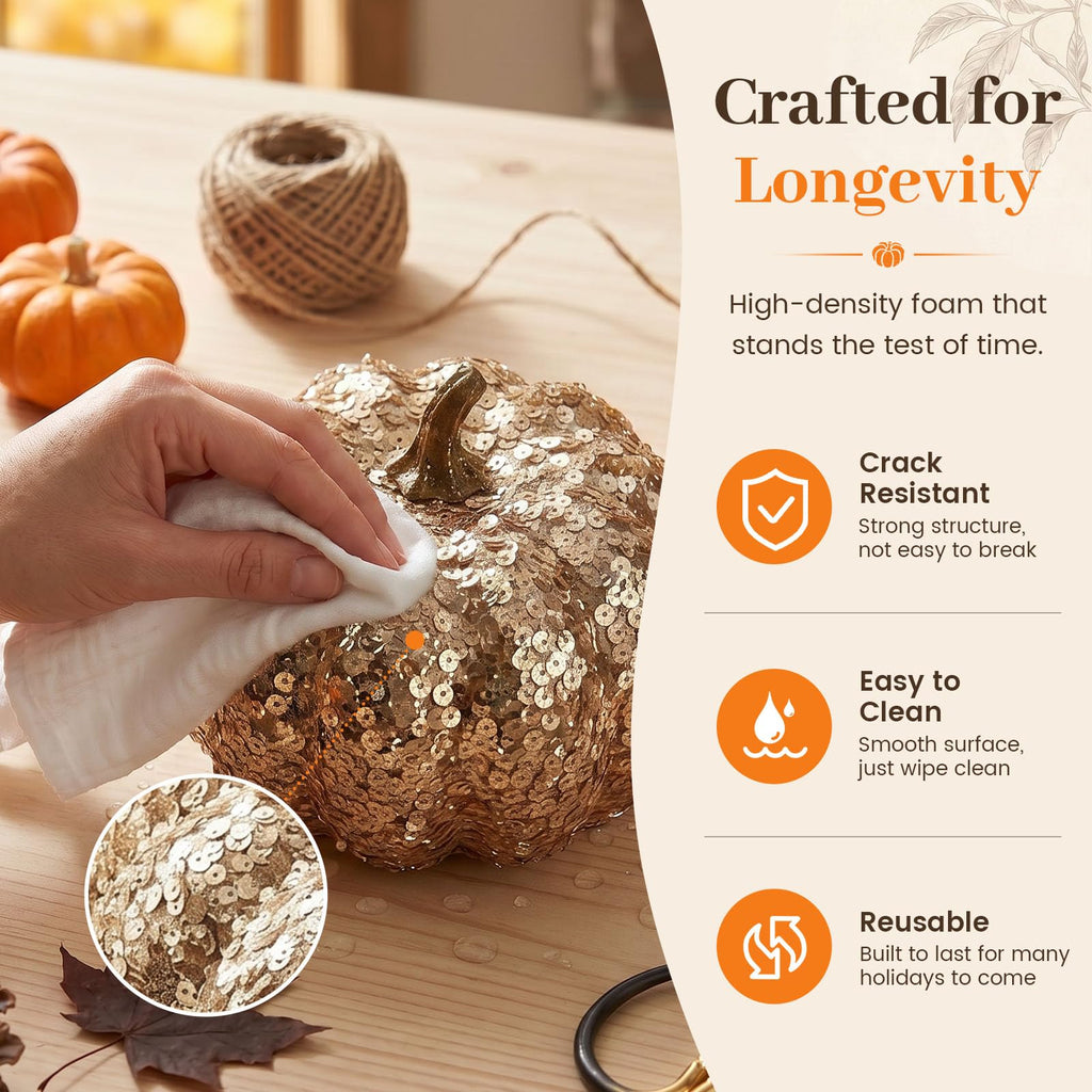 Artificial Glitter Pumpkin, Gold Pumpkin Harvest Table Centerpiece