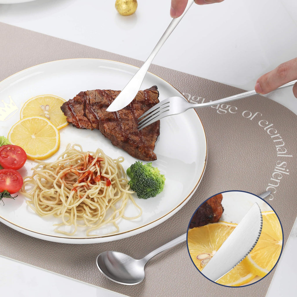 Matte Silverware Set, 30 Piece Stainless Steel Modern Flatware, Brushed Cutlery Service for 6, Satin Finish Utensils