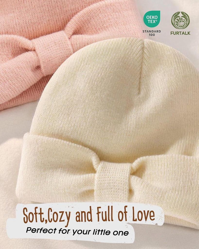 Baby Beanie Winter Hat Knitted Warm Hat with Cute Bow Infant Toddler Cuffed Beanies