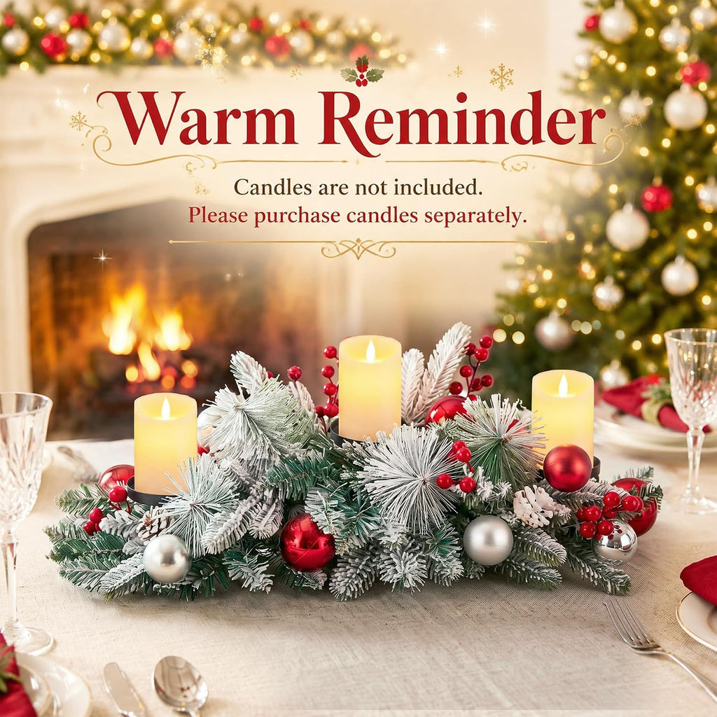 Christmas Centerpieces for Tables Decorations with 3 Candle Holder