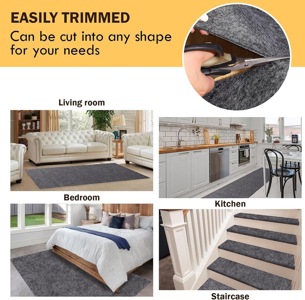 Waterproof Rug Pad 5x7 Ft, Under Area Carpet Padding, Non Slip Felt Rug Pads for Hardwood Floors, Protective Underlay - Set of 35