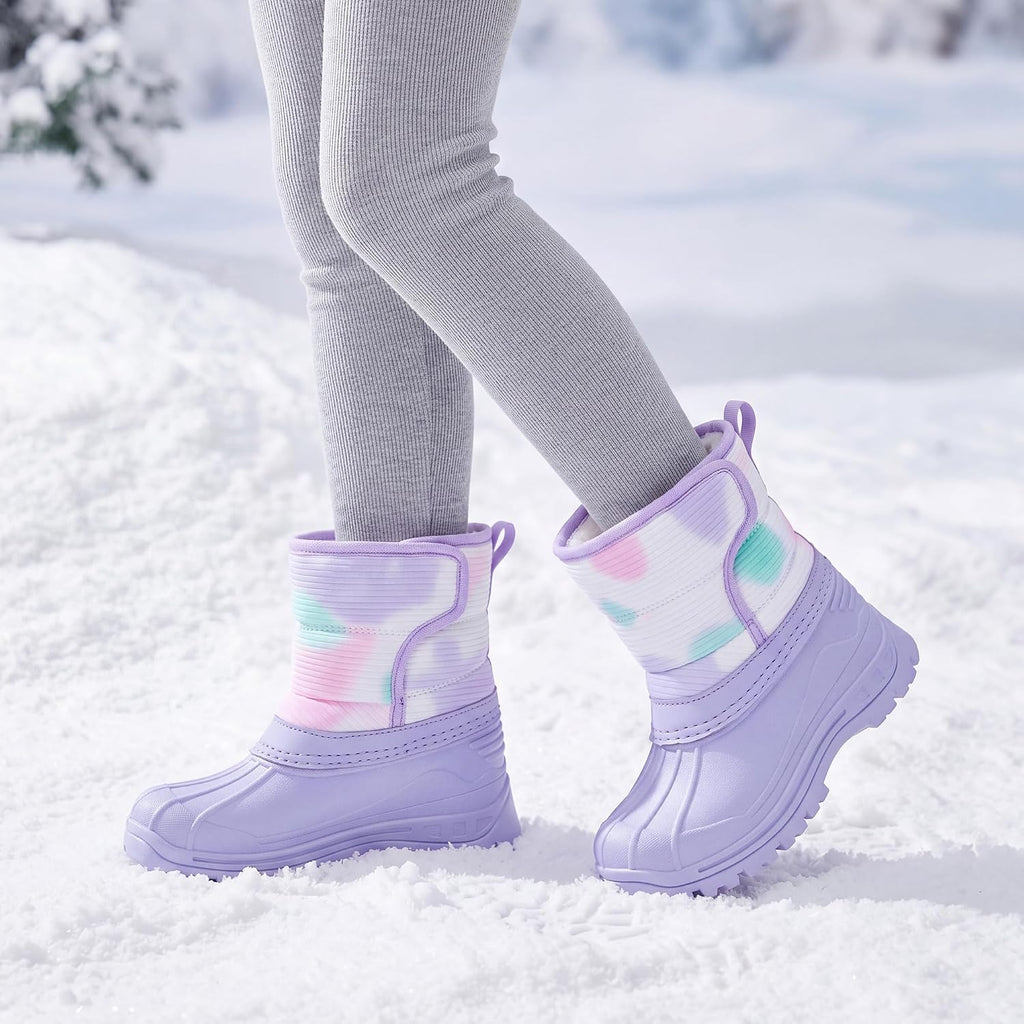 Girls Snow Boots Waterproof Easy-On Non-Slip Winter Boots