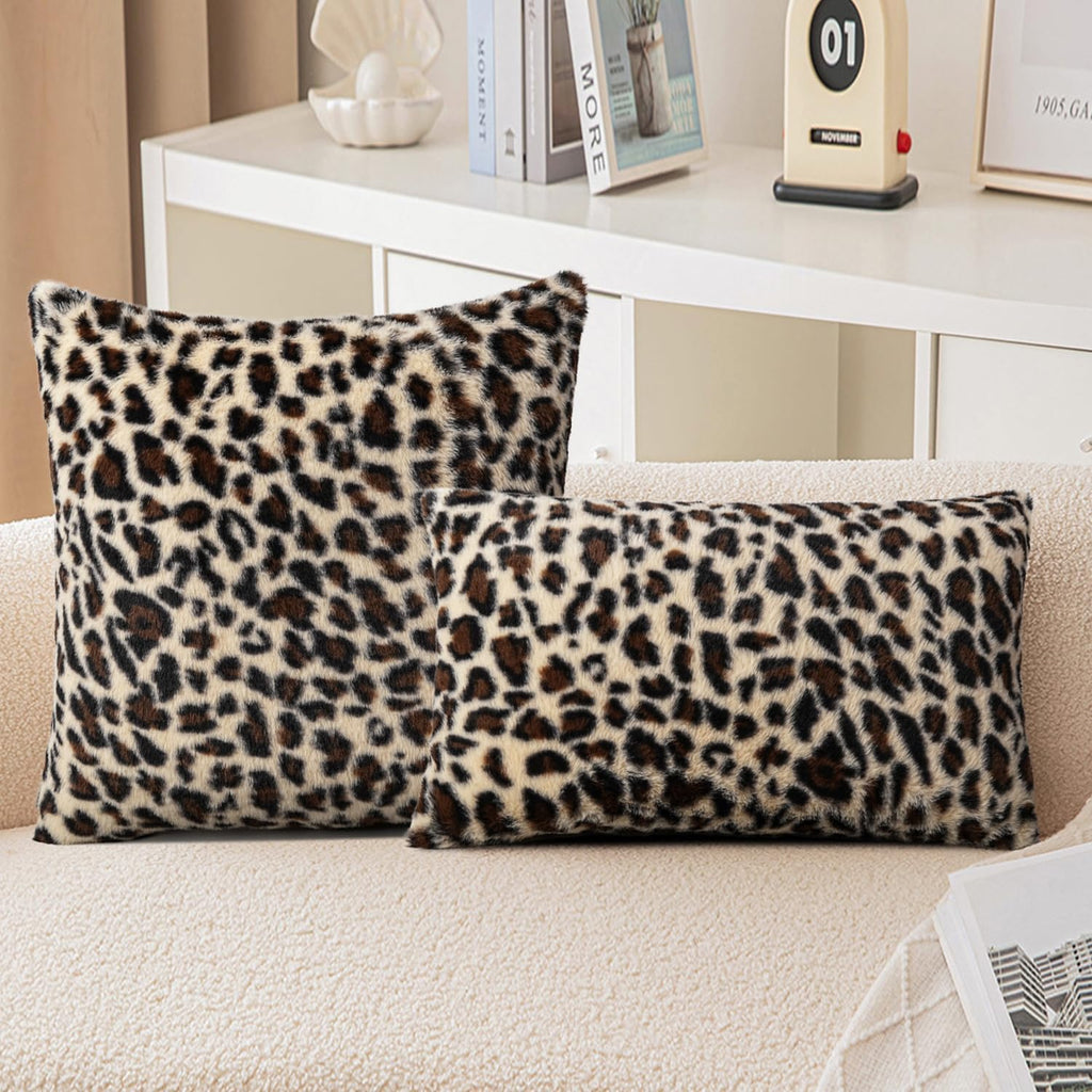 Leopard Faux Fur Pillow Covers 12x20 Set of 2