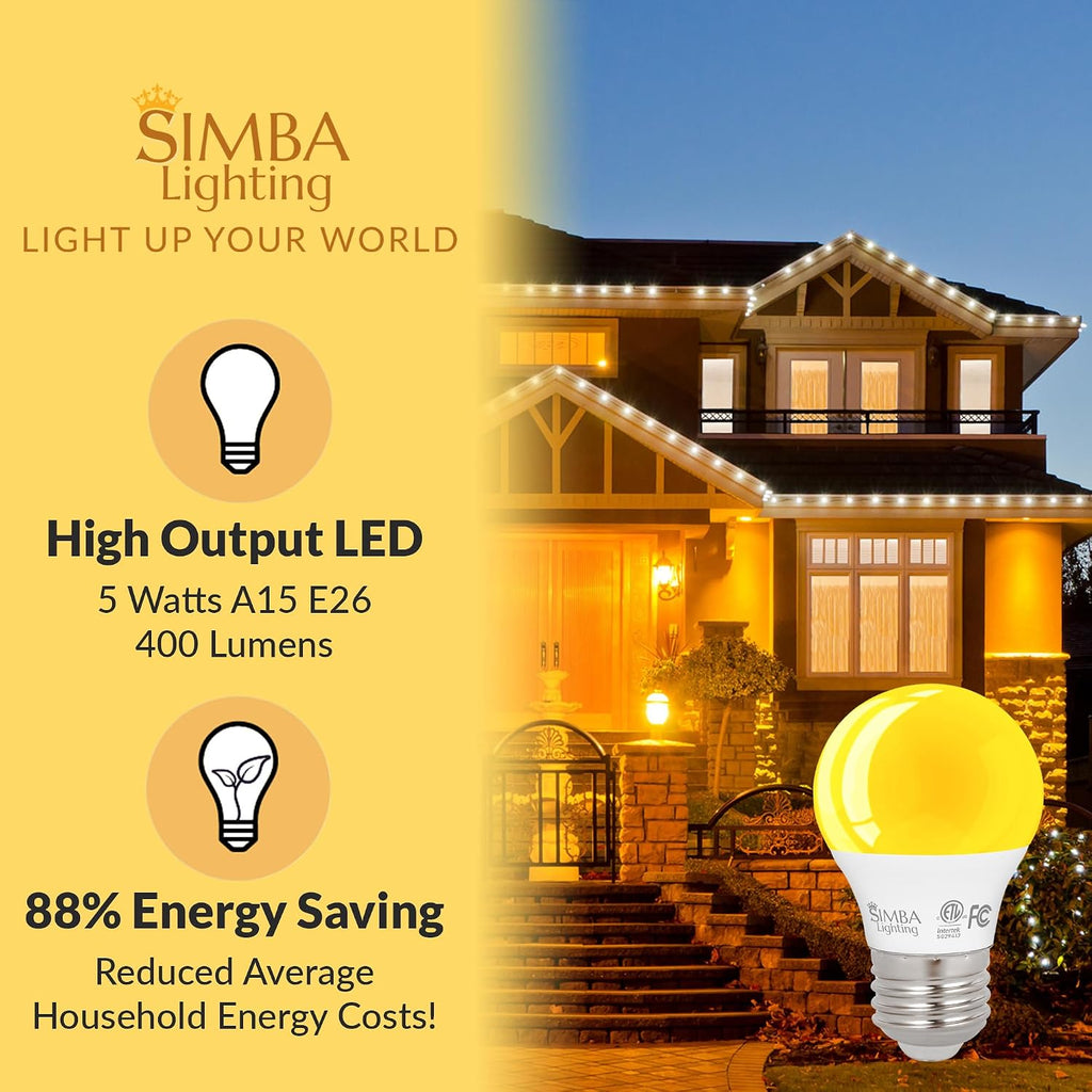 LED Bug Non-Attracting A15 Yellow Bulb ETL Listed 5W, 4 Pack
