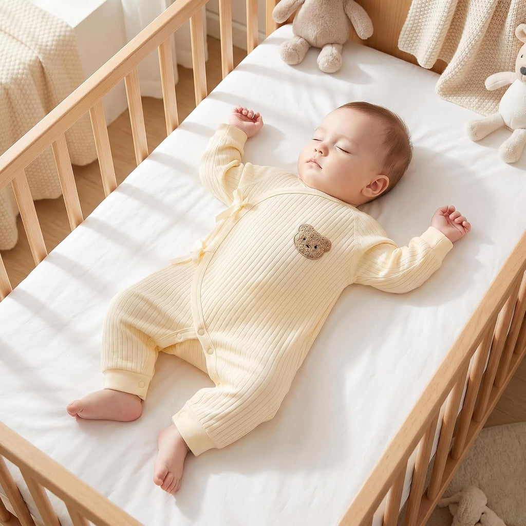 Pack 100% Cotton Baby Clothes Set - Side Kimono Romper with Hat, Essential Coming Home Outfit for Boy Girl
