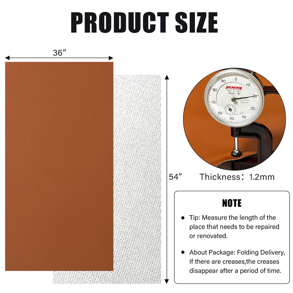 Faux Leather Fabric, 54"x36" 1.2mm Thick Durable Synthetic Upholstery Leather Vinyl, Soft Smooth Waterproof