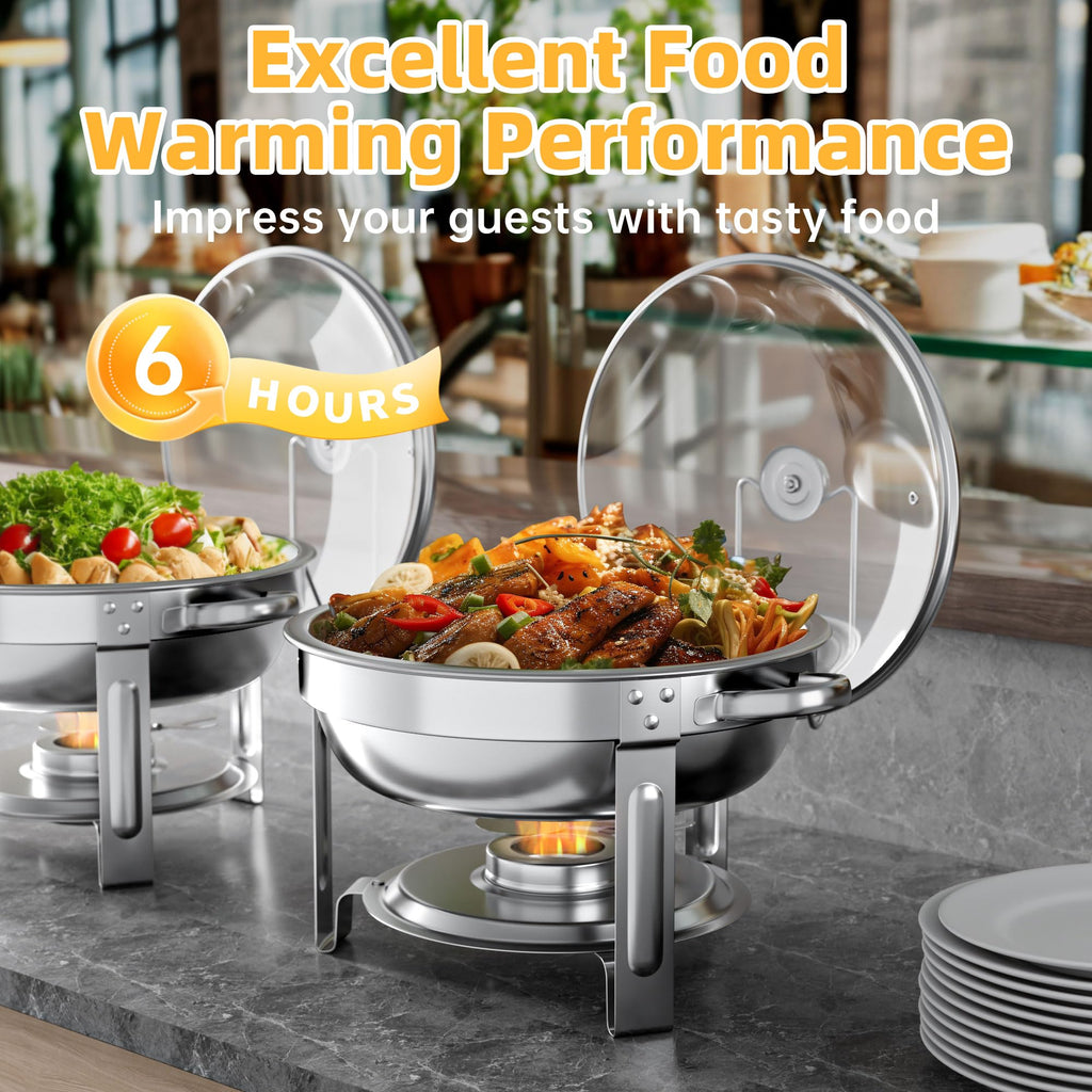 Chafing Dishes for Buffet Set: Round Catering Food Warmer with Lids