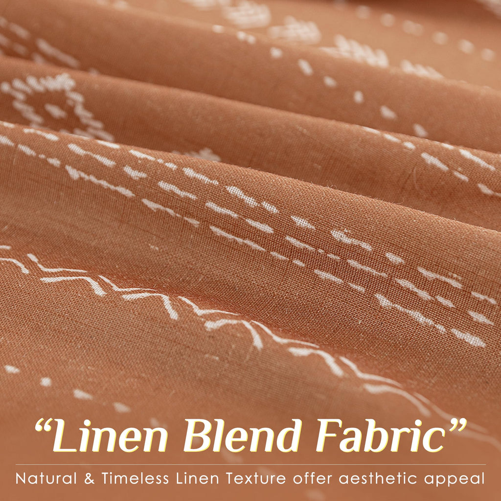 Terracotta Linen Curtains with Geometric Stripe Pattern Light Filtering Semi Sheer Drapes Rust Colored Boho Farmhouse